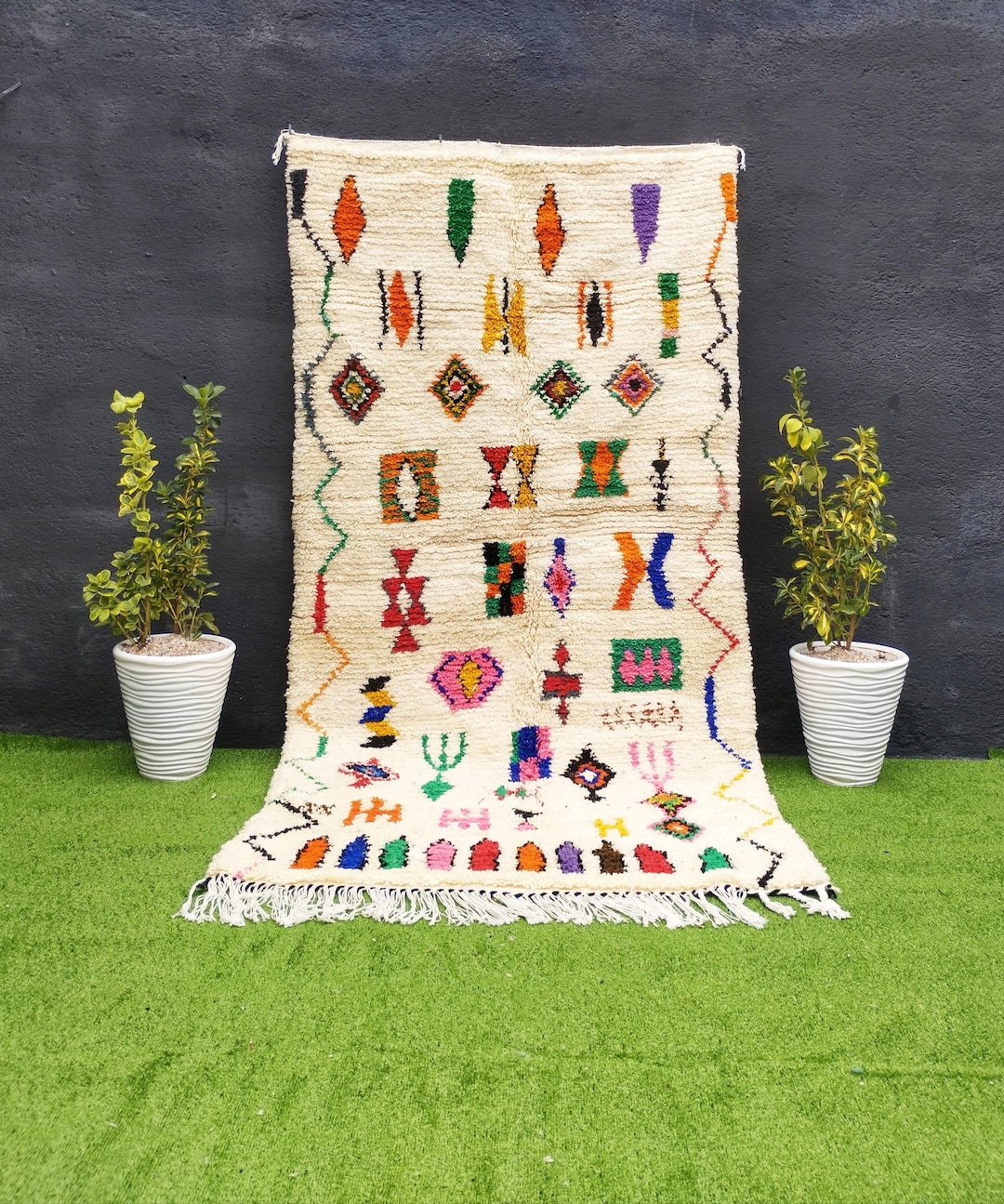 White Handmade Moroccan-berber Rug- Traditional Wool-home Decor ...