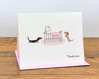 Dachshunds with Crib Baby Note Cards - Choose Your Color (set of 10)