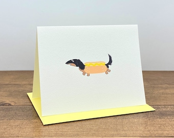 Long Haired Dachshund Dressed as Hot Dog . Black Tan -  Note Cards (set of 10)