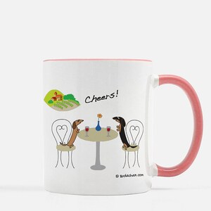 Custom Dachshunds at Winery Pink and White 11oz Ceramic Mug - Custom &quot;Cheers&quot; Text
