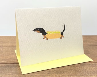 Dachshund Dressed as Hot Dog Note Cards - Black/Tan (set of 10)