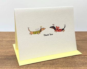 Dachshund Ladybug and Bee Thank You Cards - Set of 10