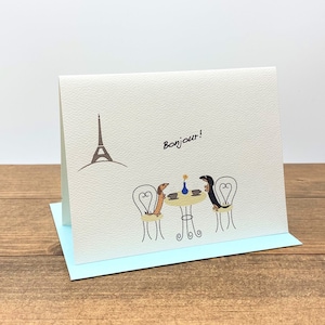 Tarjetas con notas de Dachshunds en el café de París (juego de 10)