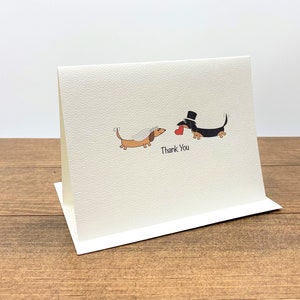 Dachshund Bride and Groom Engagement. Bridal Shower. Wedding Thank You Cards Set of 10 image 1