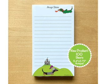 Medieval Dachshunds - Small Personalized Notepad.Unique.Gift 3.4" x 5.75" - Lined or Unlined