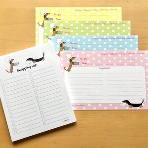 Dachshund Chefs Recipe Cards and Shopping List Notepad Gift Set by Sudachan