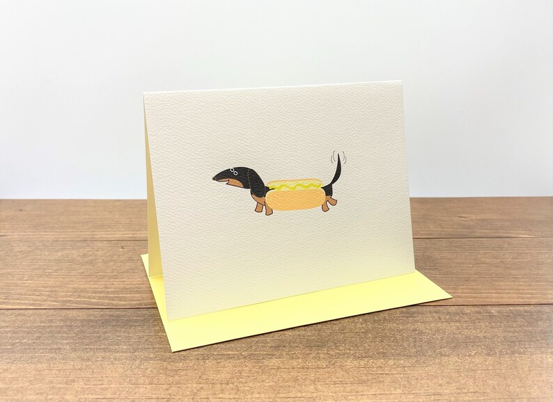 Dachshund Dressed as Hot Dog Note Cards Black/Tan set of 10 Blank