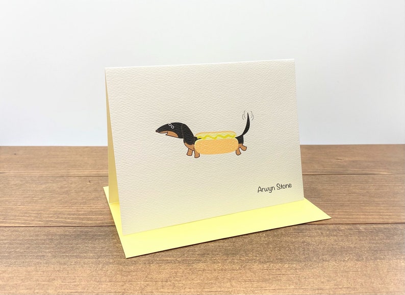 Dachshund Dressed as Hot Dog Note Cards Black/Tan set of 10 Personalize