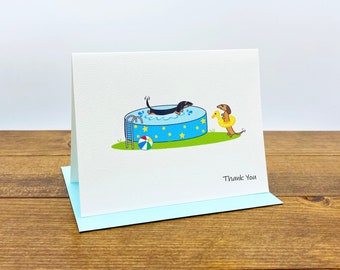 Dachshund Pool Party Thank You Cards. Personalized Note Cards - Set of 10