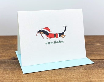 Dachshund Santa Christmas Note Cards - Black/Tan  (Set of 10) - Choose Your Card Message