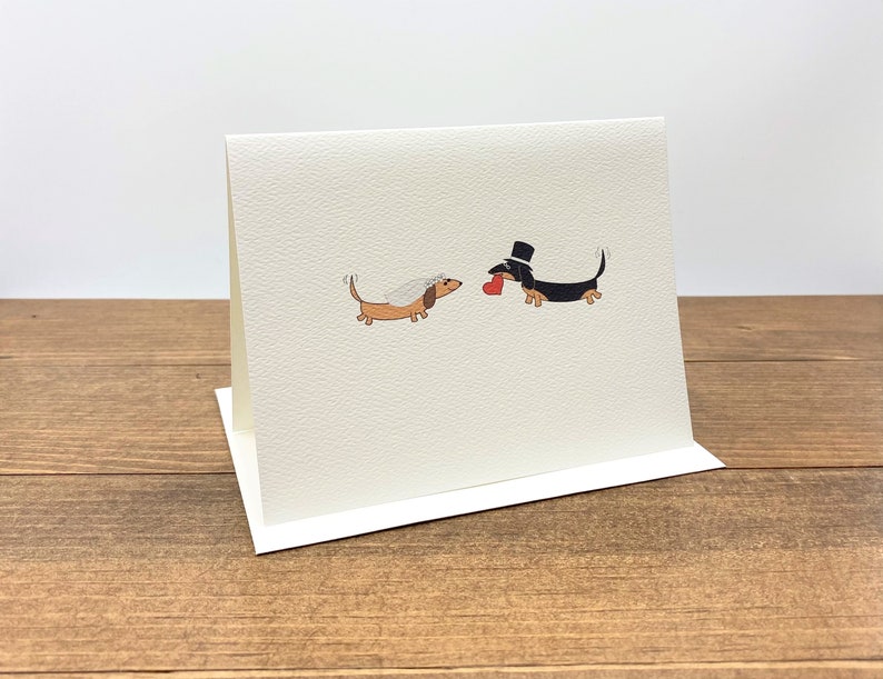 Dachshund Bride and Groom Engagement. Bridal Shower. Wedding Thank You Cards Set of 10 image 4