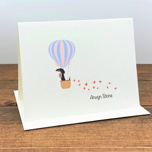 Tarjetas de agradecimiento con forma de perro salchicha en globo aerostático - Perro salchicha de color canela y negro - Juego de 10