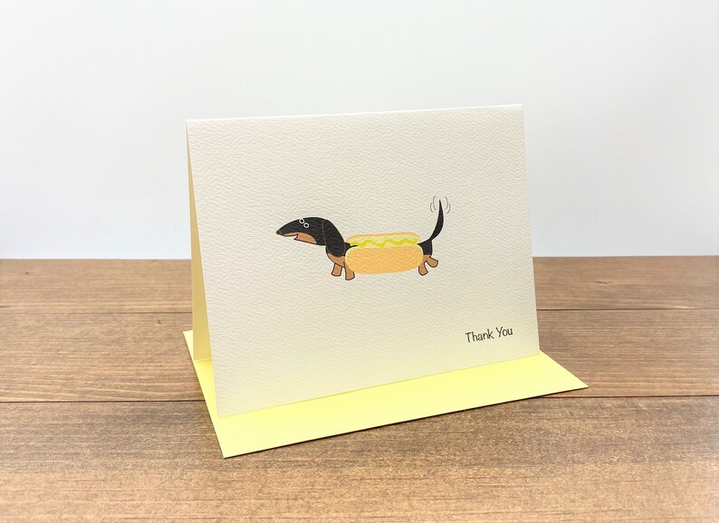 Dachshund Dressed as Hot Dog Note Cards Black/Tan set of 10 Thank You