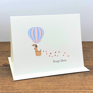 Teckel in heteluchtballon Dank u Notitie kaarten - Red.Brown Teckel - Set van 10