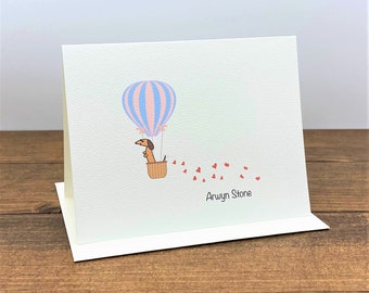 Dachshund in Hot Air Balloon Thank You Note Cards - Red.Brown Dachshund - Set of 10