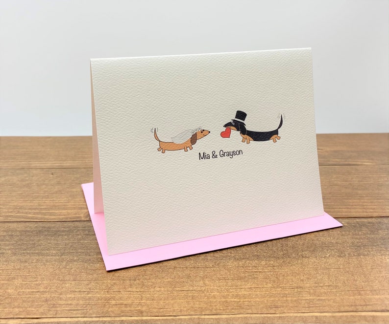 Dachshund Bride and Groom Engagement. Bridal Shower. Wedding Thank You Cards Set of 10 image 2