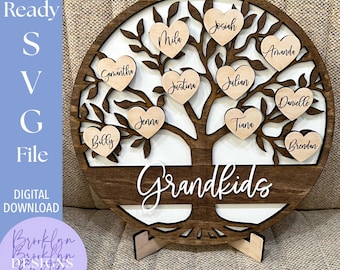 Grandkids Family Tree SVG File: Laser Cut Sign, Grandma Gift (Digital Download)