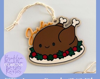 Turkey Dinner Plate Fall Thanksgiving Name Tag Ornament Personalized Laser Cut File (SVG, PDF)