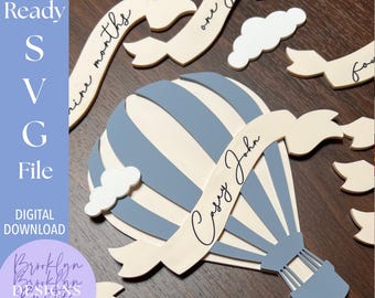 Baby Monthly Milestone Sign SVG File: Hot Air Balloon, Laser Cut Glowforge (Digital Download)