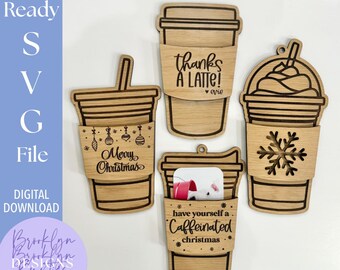 Coffee Gift Card Holder Ornament: Laser Cut File (SVG, PDF, Glowforge Ready)