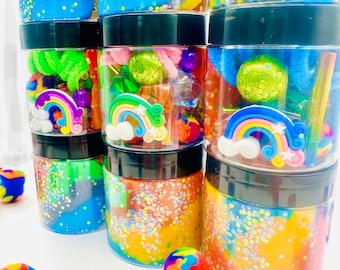 Rainbow Playdough Jars, Rainbow Playdough Kit, Rainbow Playdoh, Rainbow Party favors, Kids Party Favors, Goodie Bags, Birthday Party Favors