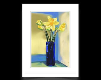Note Cards--Daffodils in Blue Vase--Blank Inside | Greeting Cards | Note Card Set | Daffodils | Buttercups