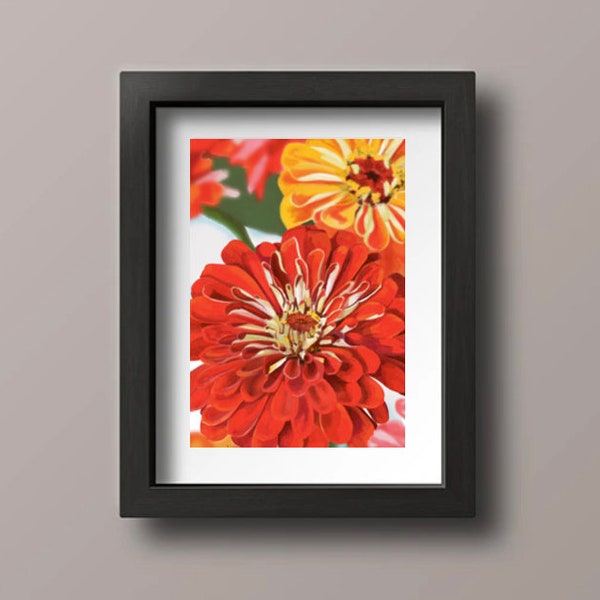 DIGITAL DOWNLOAD - Art Print - Orange & Yellow Zinnias- 4 x 6 and 5 x 7 | Digital Print | Print Your Own | Flowers | Zinnias | Printable