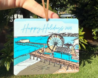 Santa Monica Pier Ornament • Acrylic Coastal Christmas Decor, 2025