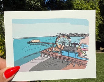Santa Monica Pier Art Note Cards – Los Angeles, California