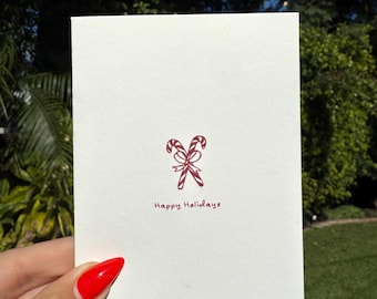 Holiday Cards - Custom Art, Red Candy Canes - Folded Card or Flat Lay Card, Envelopes Included