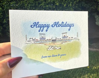 Dodgers Holiday Cards - Customizable - Art of Los Angeles Stadium, World Champions - Folded Card or Flat Lay Card, Envelopes Included