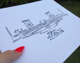 Dodgers Stadium-inspirerat boktryckt konsttryck