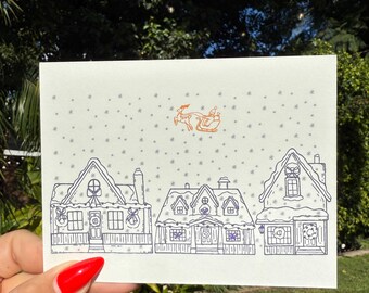 Holiday Cards - Santa Sleigh, Gold & Purple Lakers Holiday Card - Folded Card or Flat Lay Card, Envelopes Included