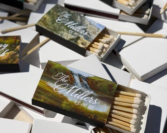 WEDDING MATCHBOXES, Not Stickers / Pack of 100 / Vintage Artwork / Personalized gifts for guests / party favors / matchbooks / Slim Box
