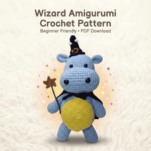 Halloween Hippo Crochet Pattern PDF | Amigurumi Wizard Hippo Toy | Magical Crochet Animal | Cute Halloween Decor | DIY Gift Idea
