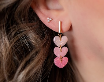 Faux Pink Opal Heart Earrings | Polymer Clay Earrings | Stainless Steel | Dangle Earrings | Lightweight | Handmade | Valentine's Day