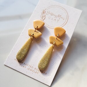 Gold Glitter Ombré Earrings | Polymer Clay Earrings | Stainless Steel | Dangle Earrings | Lightweight | Handmade | New Year&#39;s | NYE