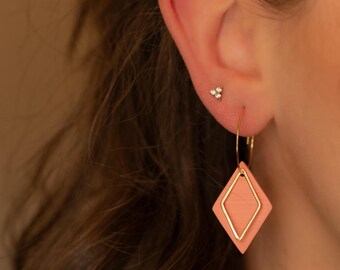 Coral Diamond-Shaped Hoop Earrings| Polymer Clay Earrings | Stainless Steel | Hoop Earrings | Lightweight | Handmade | Spring | Bridal