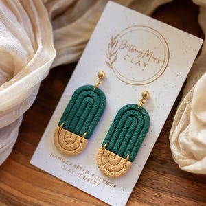 Deep Teal/Green Arches Earrings | Polymer Clay Earrings | Stainless Steel | Fall Dangle Earrings | Lightweight | Handmade |Autumn | Boho