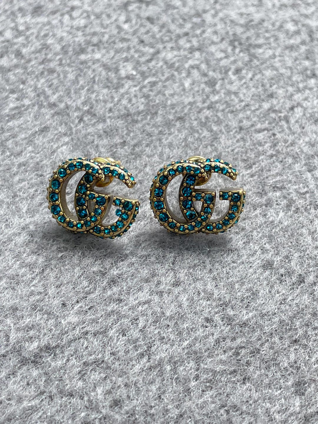 Gucci Gold GG Logo Blue Rhinestone Sparkle Earrings - Etsy