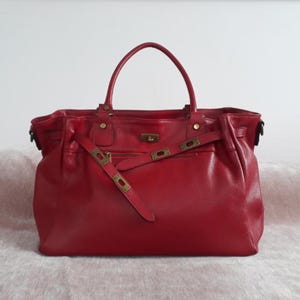 Vintage Red Genuine Leather Designer Tote Bag