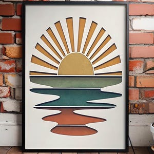 Sunset Sunrise Boho Wood Wall Art - Laser Cut Framed Wall Decor - Boho Sunset Art - Ready to Hang Boho Wall Hanging - Wooden Sunset Canvas