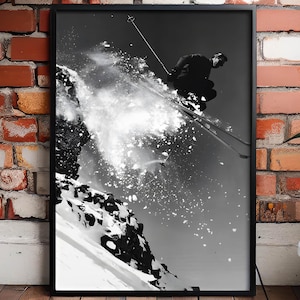 Retro Skihütte Poster, Après Ski Wandkunst, Vintage Wintersport Druck, Schwarzweiß-Foto Bar Foto, Skihütte Dekor, gemütliche Winterwandkunst