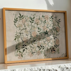 Botanical Textile Print On Hanging Canvas, Vintage Botanical Art, Botanical Textile Art, Large Wall Art, Modern Wall Hanging