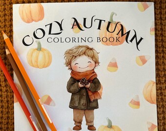Cozy Autumn Halloween Coloring Book, Hand-Drawn Illustrations