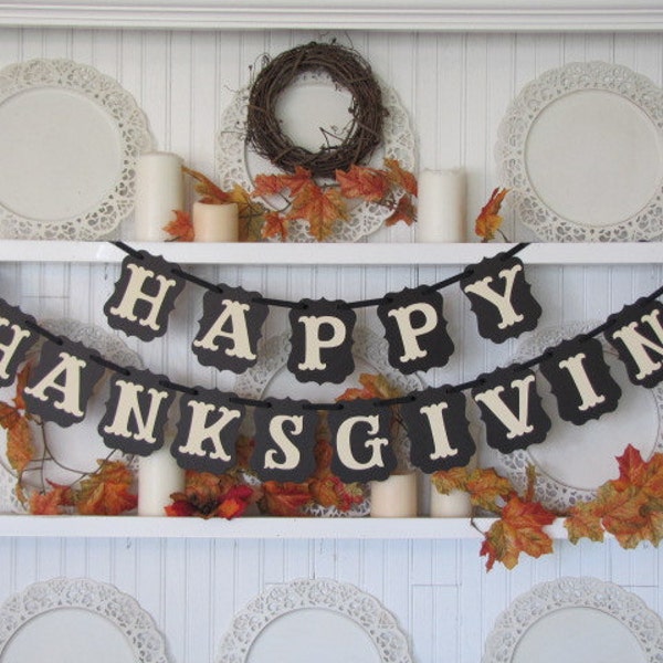 HAPPY THANKSGIVING Banner, Thanksgiving Sign, Give Thanks,  Fall Sign, Thanksgiving Decoration