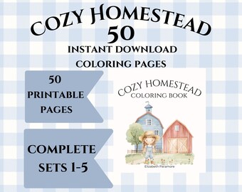 50 Cozy Homestead Coloring Pages, Hand-Drawn Farm Life (Instant Download)