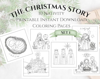 Nativity Coloring Pages, Christmas Story, Hand-Drawn, Set 1 (Digital Download)