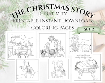 Christmas Nativity Coloring Pages, Set 2, Hand-Drawn (Instant Download)