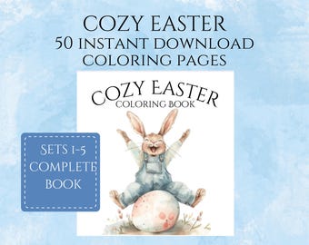 50 Cozy Easter Coloring Pages, Hand-Drawn, Adult & Teen (Instant Download) Printable